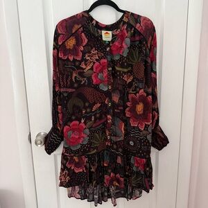 Farm Rio Creatures Long Sleeve Mini Dress Size Small